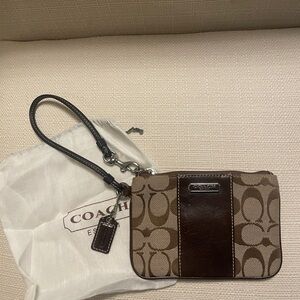 Coach Brown Wristlet with Purple Lining